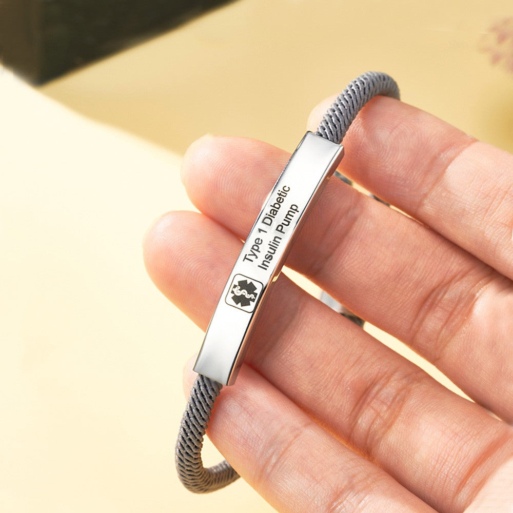 Custom Medical Alert ID Bracelet with Soft Rope, Personalized Health Information Bracelet, Adjustable Emergency Survival Wristband, Gift for Men/Women