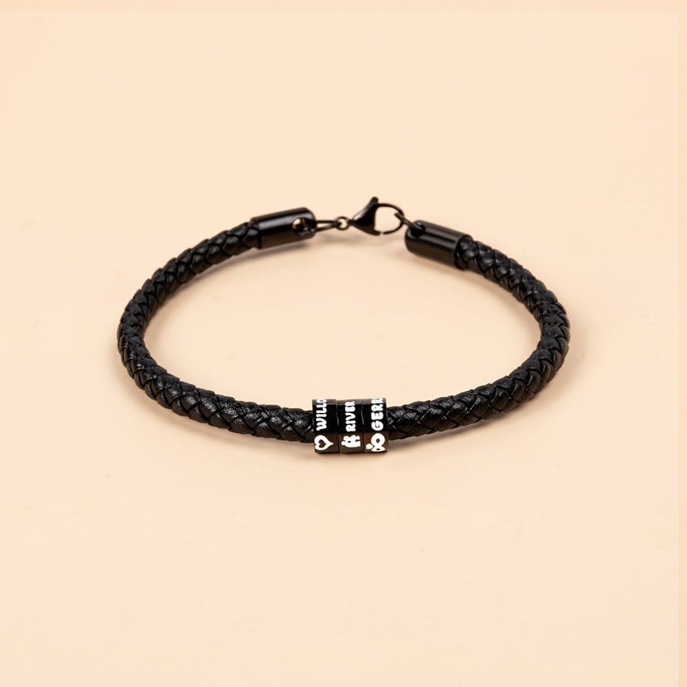 Custom Name Multi-Beaded Bracelet, Leather Rope with Beads Bracelet, Minimalist Jewelry, Birthday/Christmas/Anniversary Gift for Him/Dad/Grandpa
