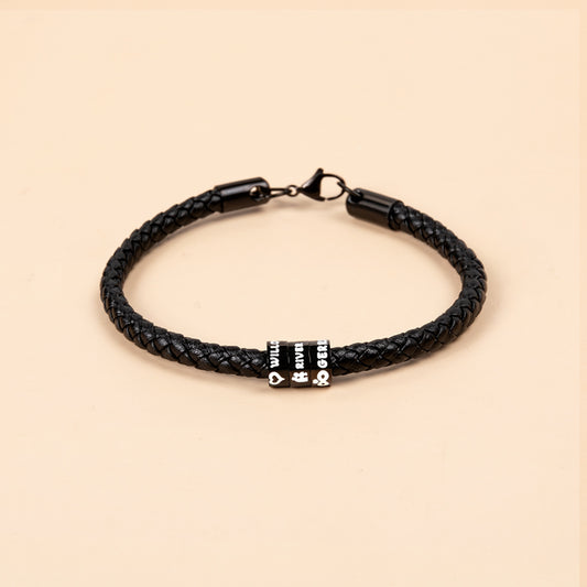 Custom Name Multi-Beaded Bracelet, Leather Rope with Beads Bracelet, Minimalist Jewelry, Birthday/Christmas/Anniversary Gift for Him/Dad/Grandpa