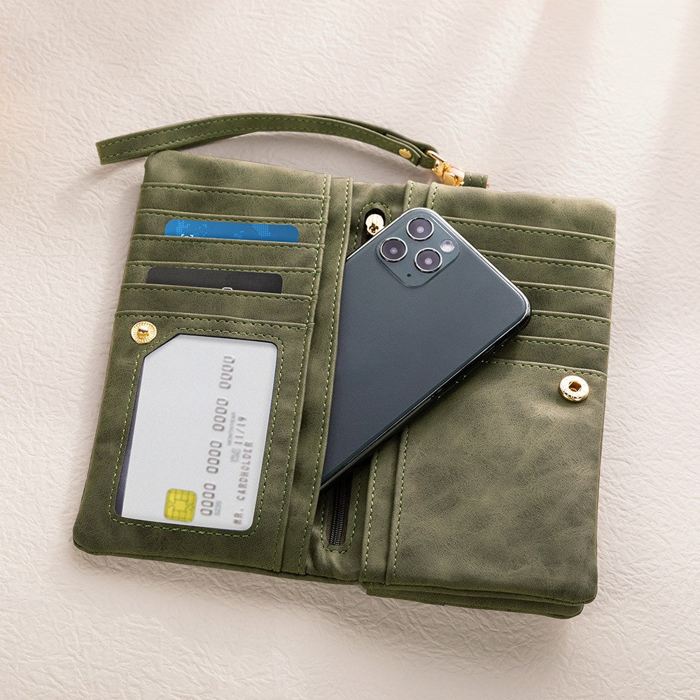 Personalized Name Birth Flower Leather Wallet, Custom Monogram Wallet with Coin Holder & Wrist Strap, Birthday/Christmas Gift for Woman/Mom/Her