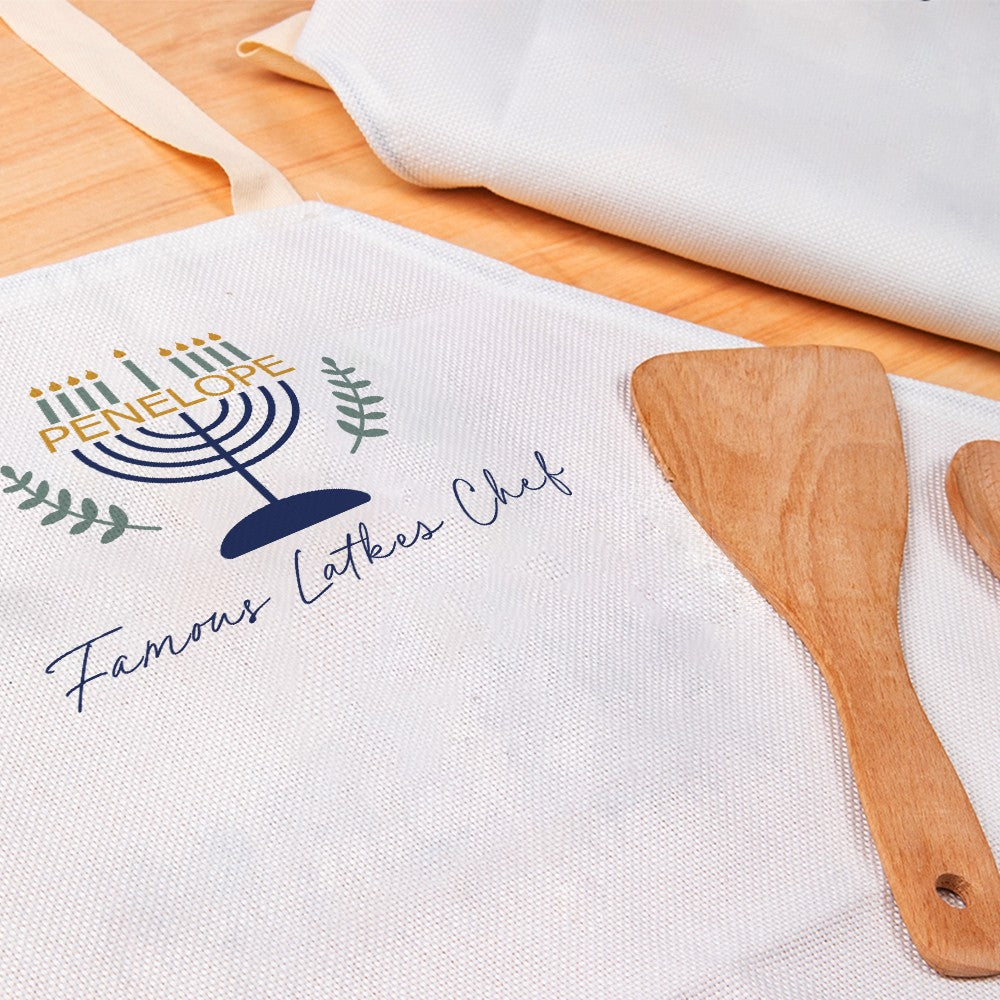 Personalized Name Menorah Design Apron, Water Proof Apron with Pocket, Kitchen Accessory, Hanukkah/Christmas Gift for Family/Friends/Cooking Lovers