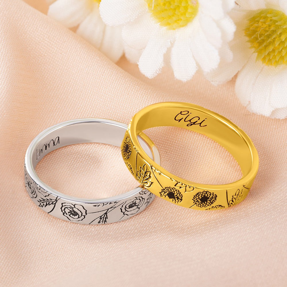 Custom Multiple Birth Flower Ring, Floral Stacking Ring, Sterling Silver 925 Jewelry, Birthday/Christmas/Mother's Day Gift for Her/Mom/Family/Friend