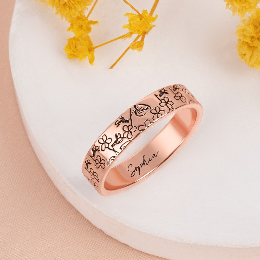 Custom Multiple Birth Flower Ring, Floral Stacking Ring, Sterling Silver 925 Jewelry, Birthday/Christmas/Mother's Day Gift for Her/Mom/Family/Friend