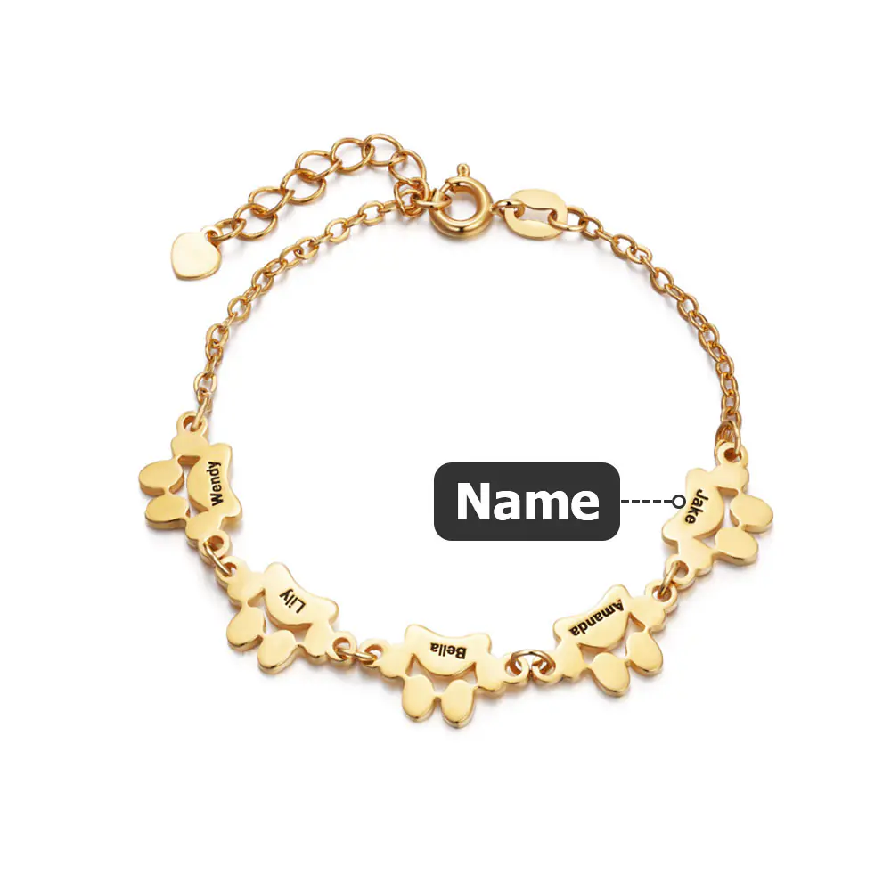 Personalized Pet Paw Print Bracelet, Name Engraved Sterling Silver Bracelet, Memorial Jewelry, Pet Loss Gift, Gift for Pet Lover/Dog Mom/Cat Lover