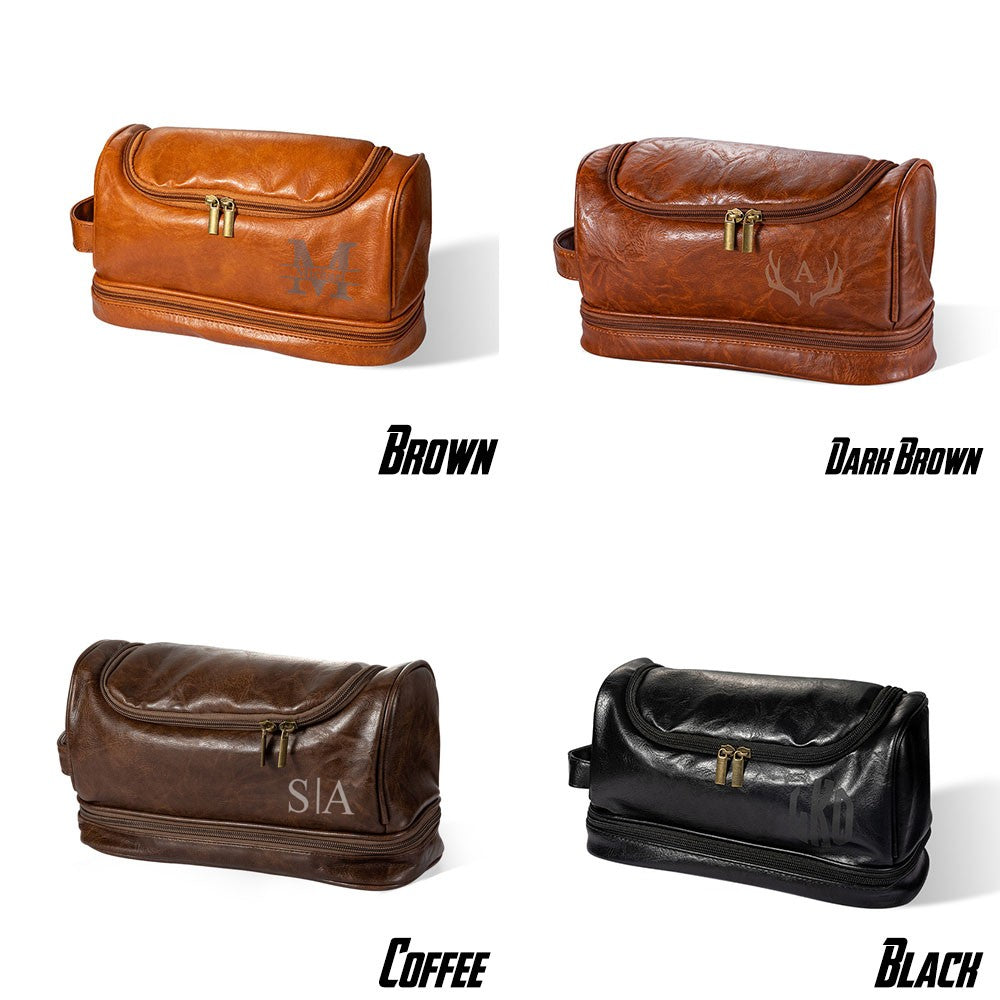 Custom Leather Waterproof Portable Toiletry Bag with Monogram, Dopp Bag for Men, Anniversary/Father's Day/Birthday Gifts for Boyfriend/Groomsmen/Him