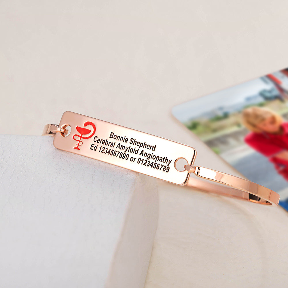 Custom Engraved Medical Alert ID Bracelet, Brass ID Tag Bracelet, Medical Allergy Bracelet, Emergency Survival Wristband, Gift for Men/Women