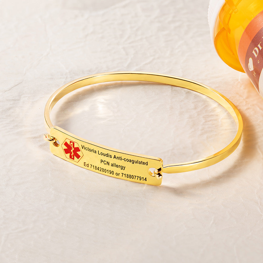 Custom Engraved Medical Alert ID Bracelet, Brass ID Tag Bracelet, Medical Allergy Bracelet, Emergency Survival Wristband, Gift for Men/Women