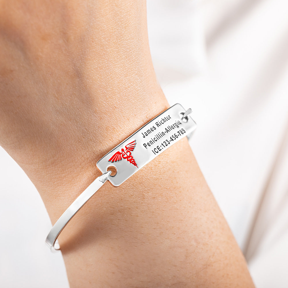 Custom Engraved Medical Alert ID Bracelet, Brass ID Tag Bracelet, Medical Allergy Bracelet, Emergency Survival Wristband, Gift for Men/Women