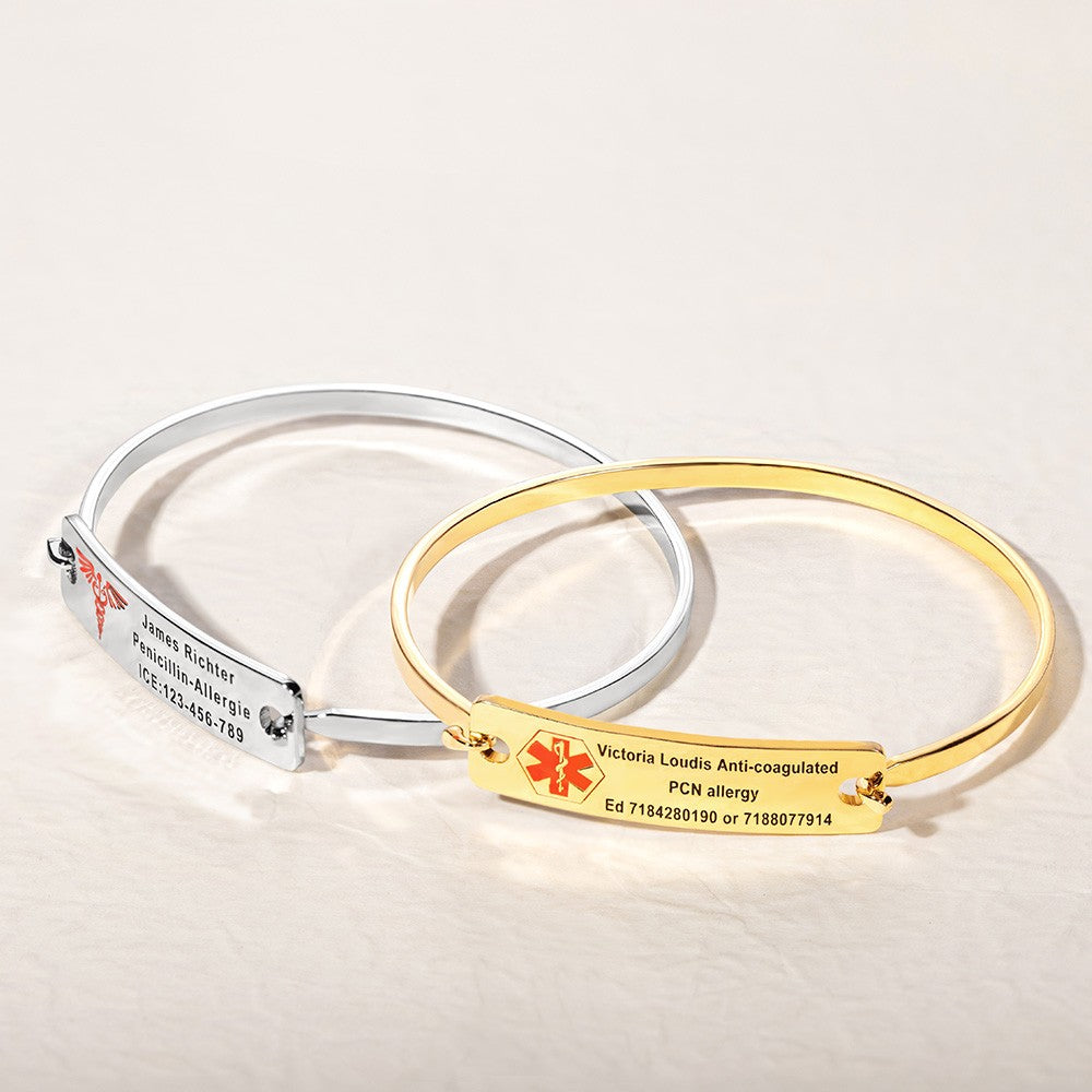 Custom Engraved Medical Alert ID Bracelet, Brass ID Tag Bracelet, Medical Allergy Bracelet, Emergency Survival Wristband, Gift for Men/Women