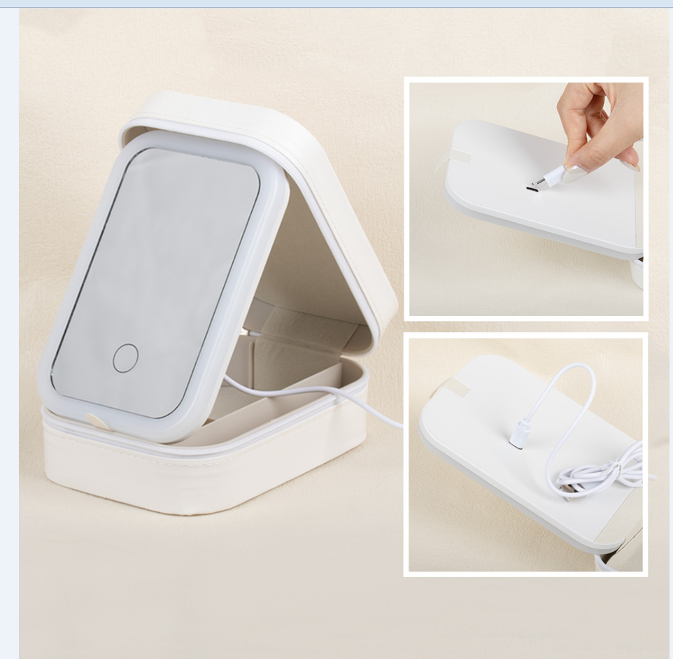 Custom Birth Flower Portable Leather Makeup Box with Name and LED Three-Color Adjustable Makeup Mirror, Travel Essential Birthday Gift for Women