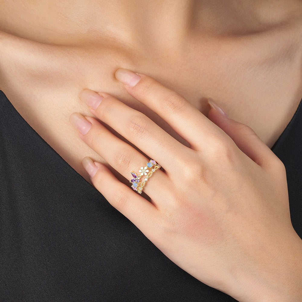Personalized Birthstone Butterfly Floral Ring, Dainty Stackable Cluster Ring, Sterling Silver 925 Open Ring, Birthday/Mother's Day Gift for Her/Mom