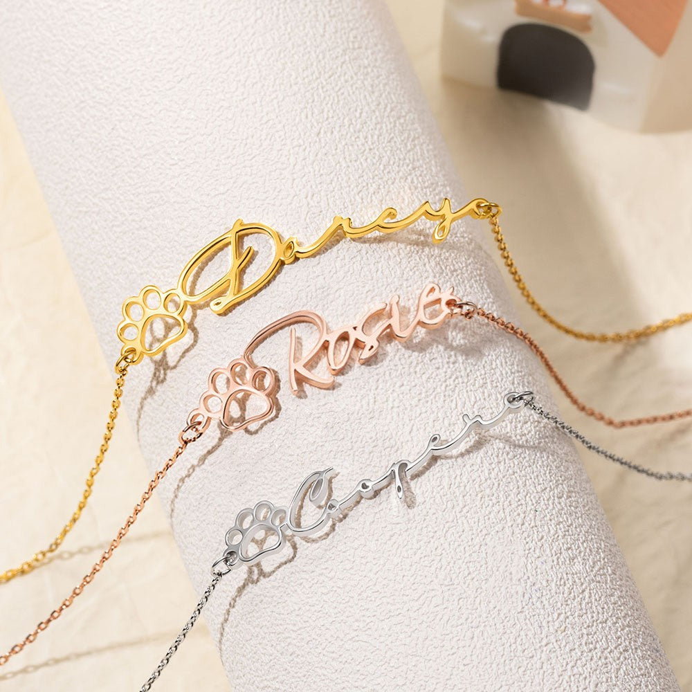 Personalized Name Pet Paw Bracelet, Pet Name Bracelet with Paw, Sterling Silver 925 Pet Memorial Jewelry, Pet Loss Gift, Gift for Pet Lovers/Owners