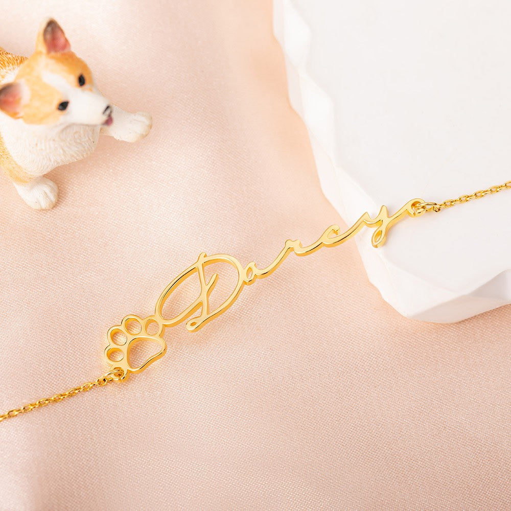 Personalized Name Pet Paw Bracelet, Pet Name Bracelet with Paw, Sterling Silver 925 Pet Memorial Jewelry, Pet Loss Gift, Gift for Pet Lovers/Owners