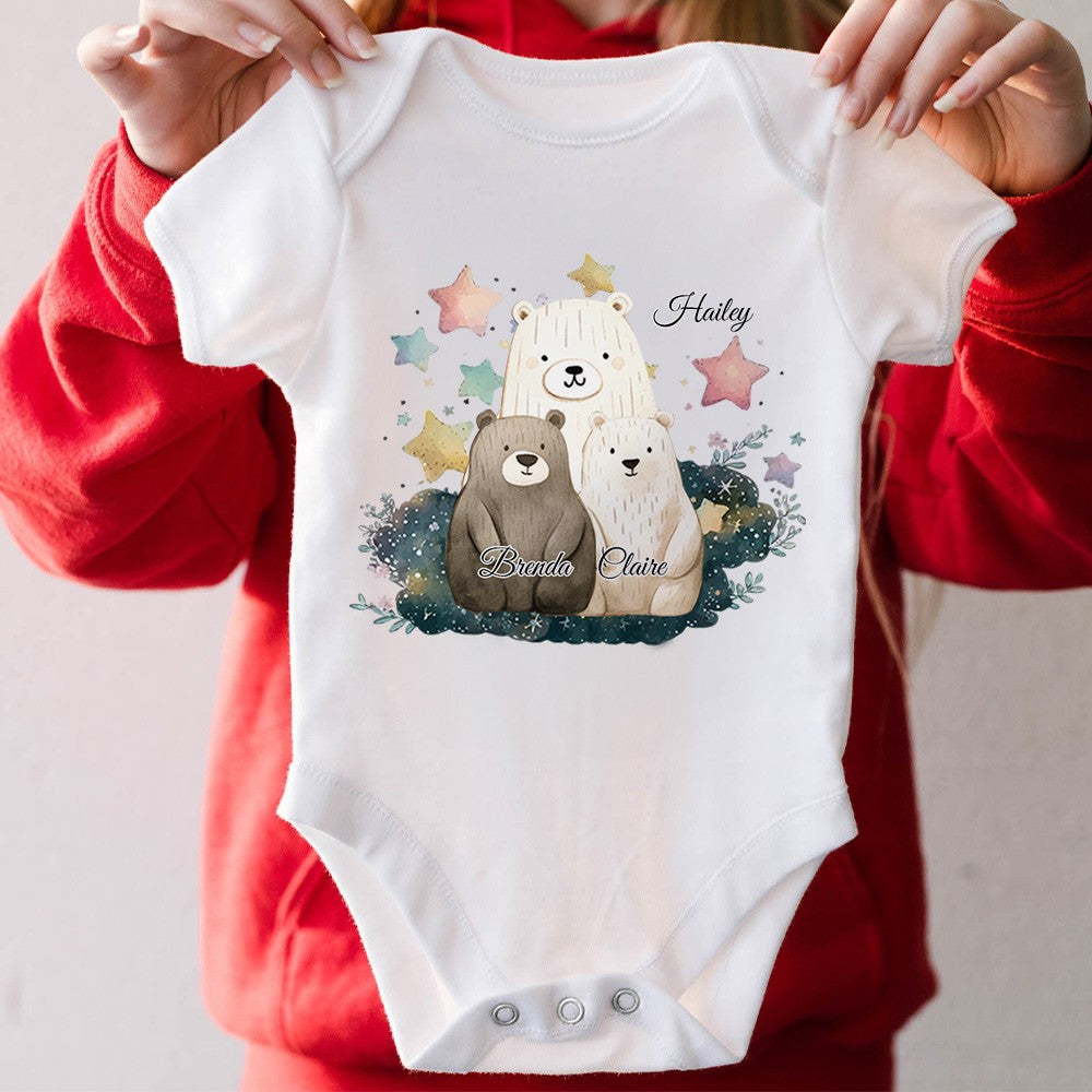 Custom Name Family Bears Pattern Mom and Baby Set, 100% Cotton Mom T-Shirt & Baby Bodysuit, Baby Shower Gift/Christmas for Newborn/Infants/New Moms