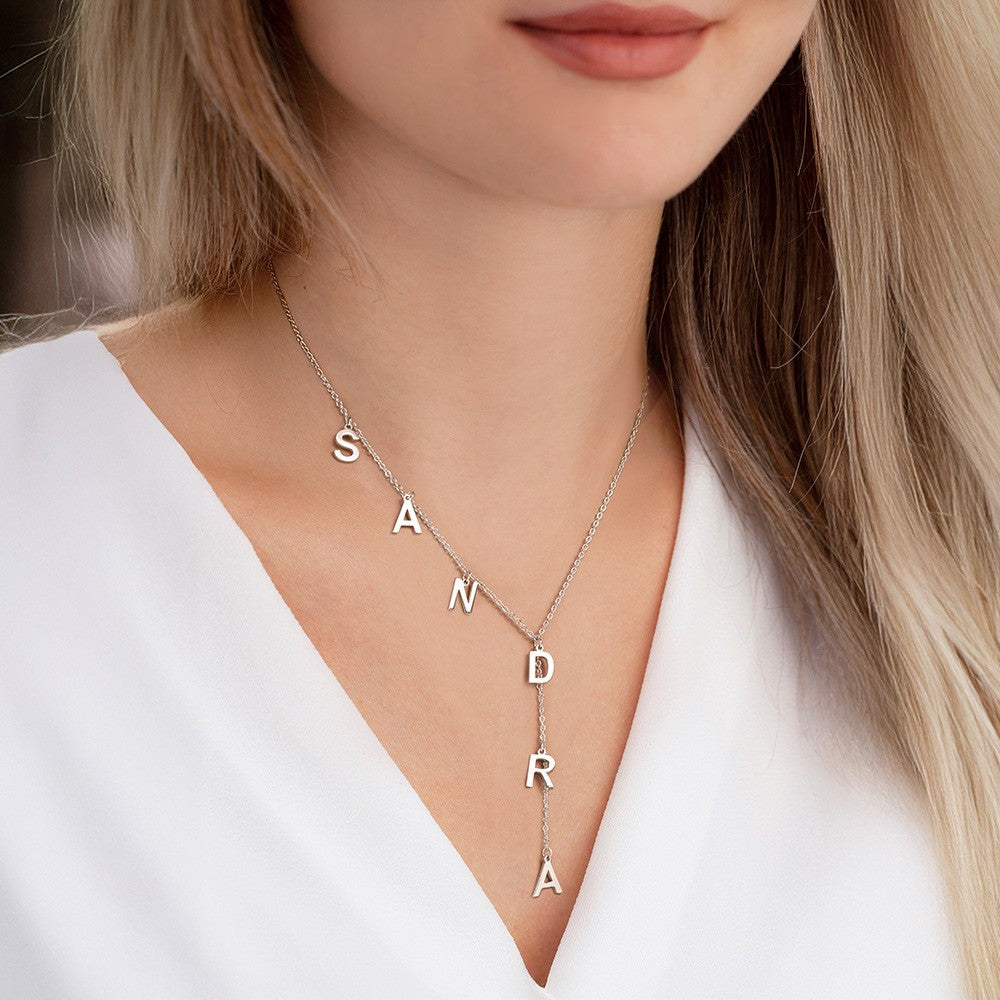 Custom Initials Lariat Name Necklace, Sterling Silver 925 Letters Y Necklace, Women's Jewelry, Birthday/Anniversary/Mother's Day Gift for Her/Mom
