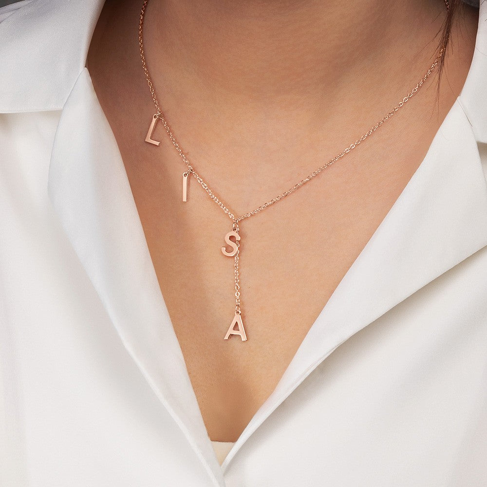 Custom Initials Lariat Name Necklace, Sterling Silver 925 Letters Y Necklace, Women's Jewelry, Birthday/Anniversary/Mother's Day Gift for Her/Mom