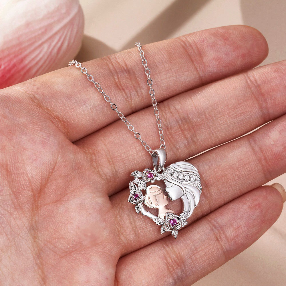 Personalized Birthstone Mother and Son Rose Heart Necklace, Sterling Silver 925 Flower Heart Pendant Necklace, Baby Shower/Mother's Day Gift for Mom