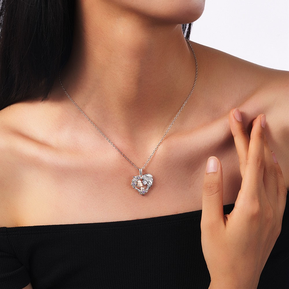 Personalized Birthstone Mother and Son Rose Heart Necklace, Sterling Silver 925 Flower Heart Pendant Necklace, Baby Shower/Mother's Day Gift for Mom