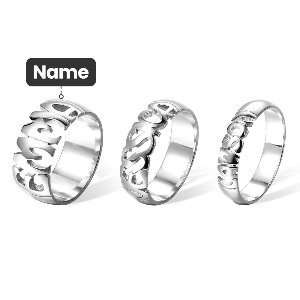 Custom Name Ring Sterling Silver 925, Hand Carved Statement Name Ring in 5mm, 7mm & 10mm Bands, Birthday/Anniversary/Christmas Gift for Men/Women