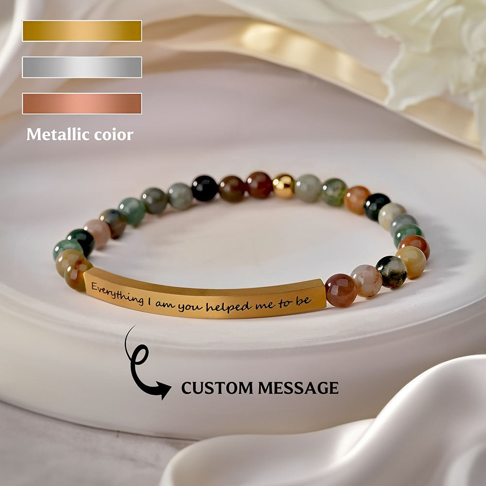 Custom Engraved Bar Beaded Bracelet, Uplifting Quote Stretch Bracelet with Beads, Birthday/Mother's Day/Anniversary Gift for Her/Mom/Couple/Friends