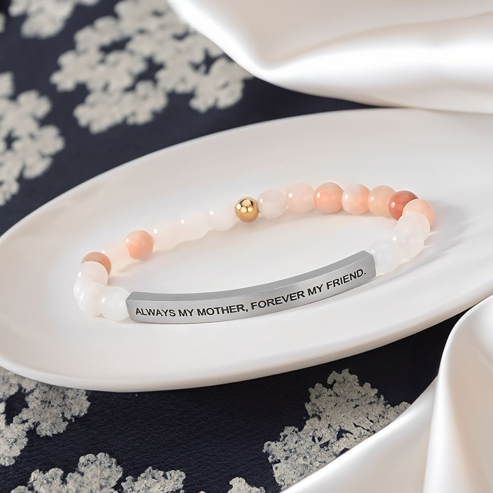 Custom Engraved Bar Beaded Bracelet, Uplifting Quote Stretch Bracelet with Beads, Birthday/Mother's Day/Anniversary Gift for Her/Mom/Couple/Friends