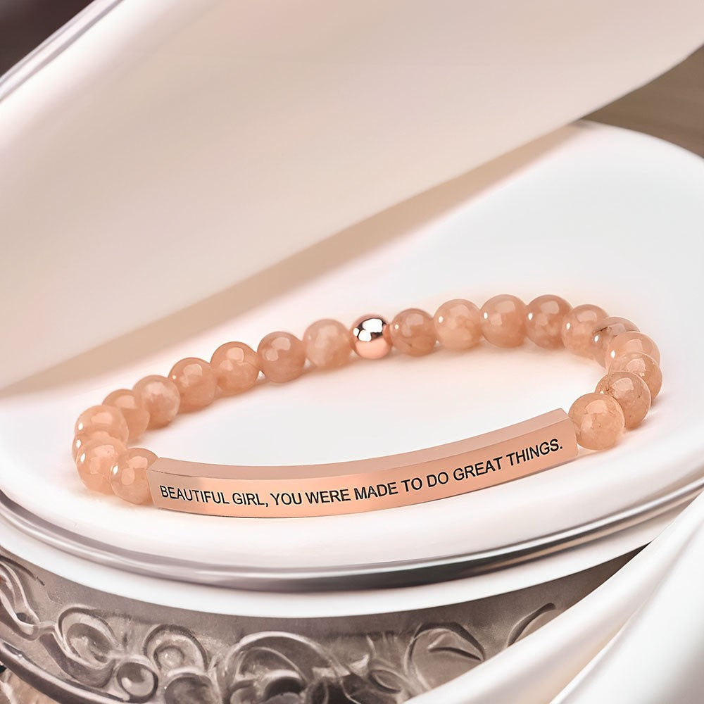 Custom Engraved Bar Beaded Bracelet, Uplifting Quote Stretch Bracelet with Beads, Birthday/Mother's Day/Anniversary Gift for Her/Mom/Couple/Friends