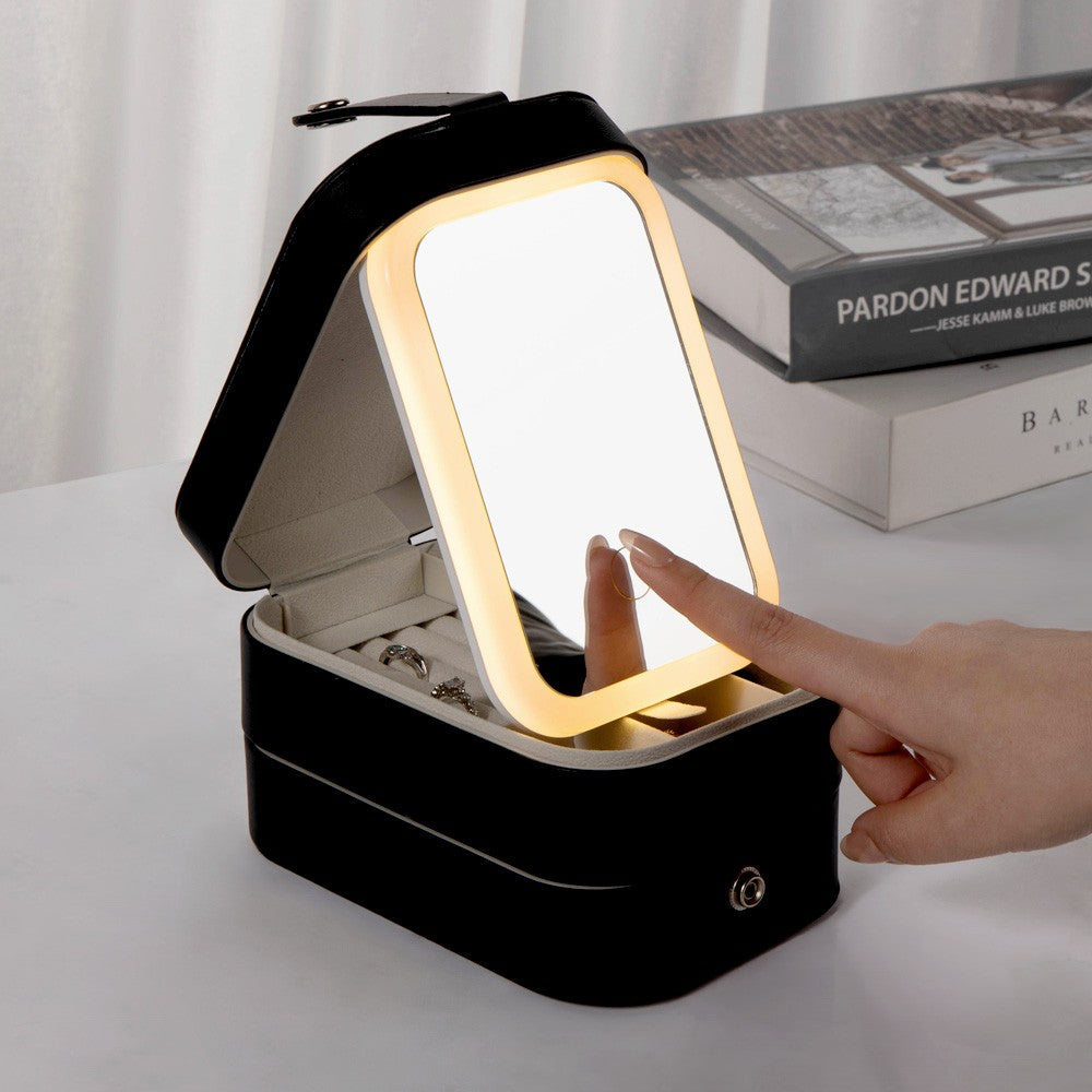 Custom Birth Flower & Name Travel Makeup Box, Multi-functional Makeup Mirror Box with LED Lights, Jewelry/Cosmetics Storage Box, Birthday Gift for Her