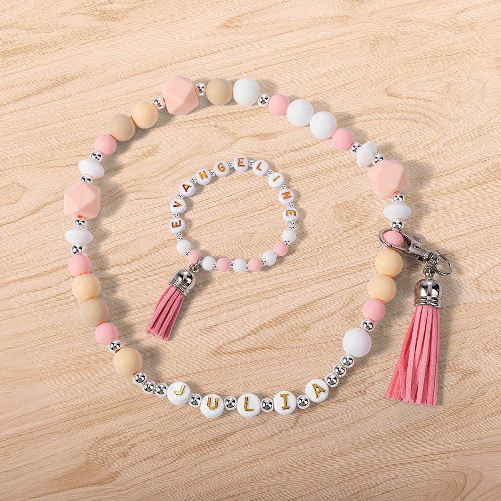 Personalized Name Pet Collar & Owner Bracelet Matching Friendship Set, Silicone Letter Beaded Necklace & Bracelet, Pet Accessories, Gift for Pet Lover
