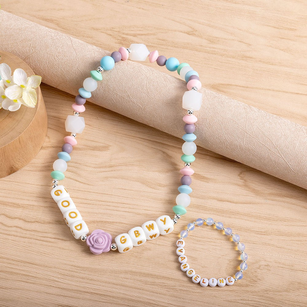 Personalized Name Pet Collar & Owner Bracelet Matching Friendship Set, Silicone Letter Beaded Necklace & Bracelet, Pet Accessories, Gift for Pet Lover