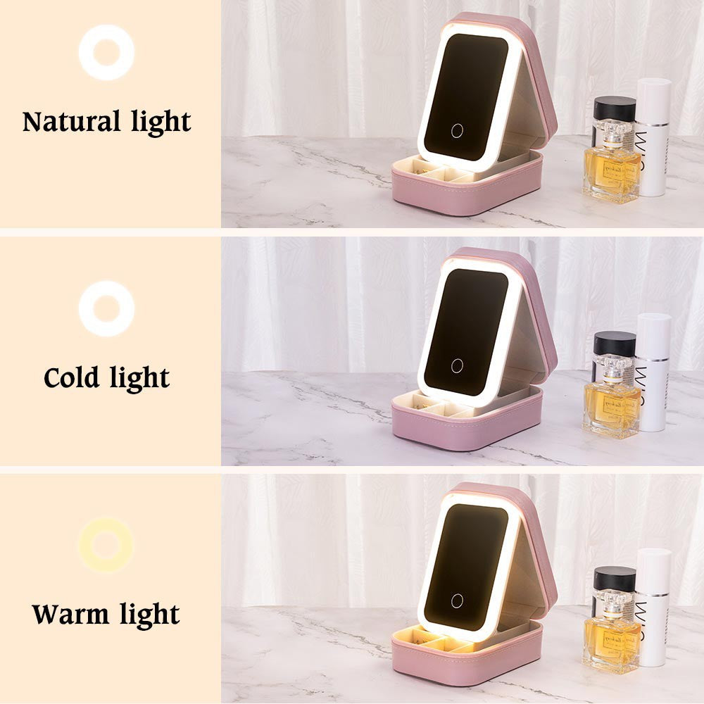 Personalized Pink Bow Initial Bunny Makeup Box with Name, Multi-functional Jewelry Makeup Box with Three-Color LED Light Mirror, Easter Gift for Women