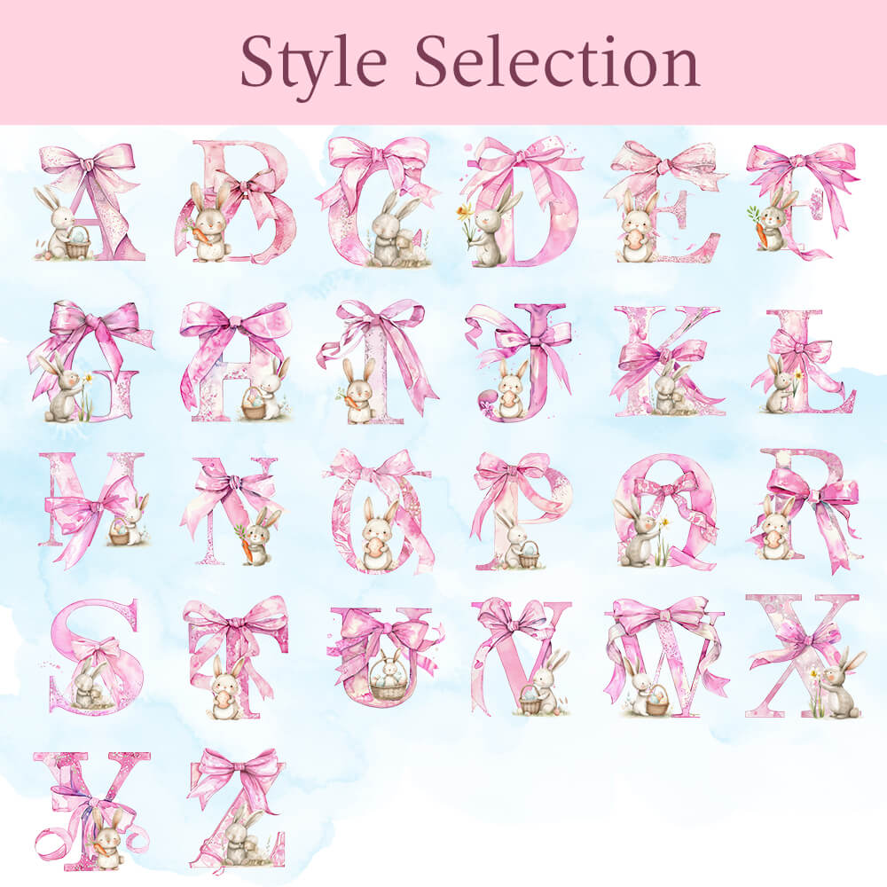 Personalized Pink Bow Initial Bunny Makeup Box with Name, Multi-functional Jewelry Makeup Box with Three-Color LED Light Mirror, Easter Gift for Women