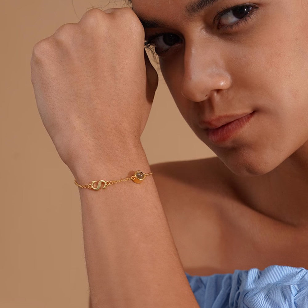 Personalized Photo Projection Bracelet with Initial Charm, Custom Picture Memorial Jewelry, Anniversary/Birthday/Christmas Gift for Bestie/Mom/Her