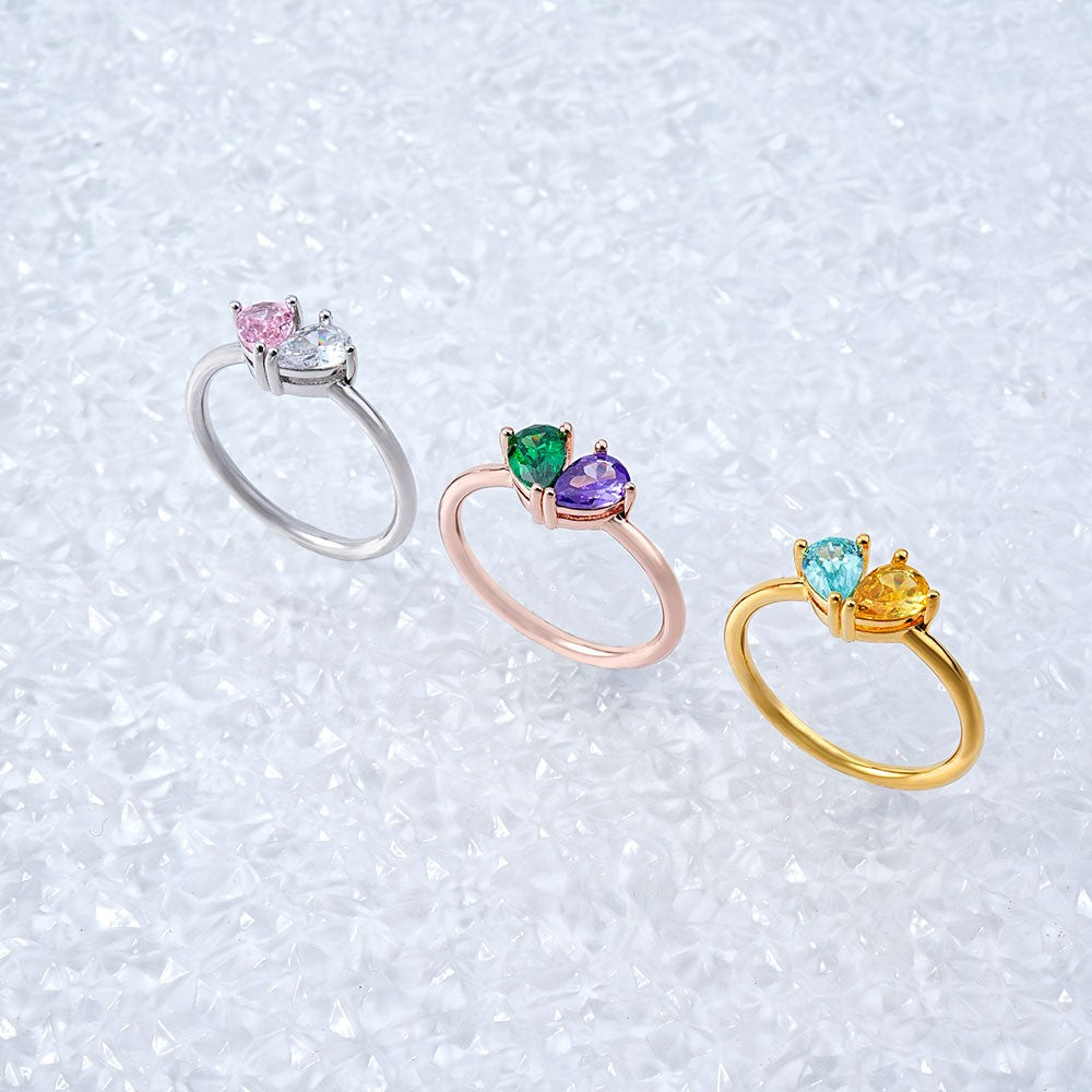 Custom Double Birthstones Heart Ring, Sterling Silver 925 Birthstone Ring, Promise Ring for Women, Anniversary/Mother's Day/Wedding Gift for Her/Mom