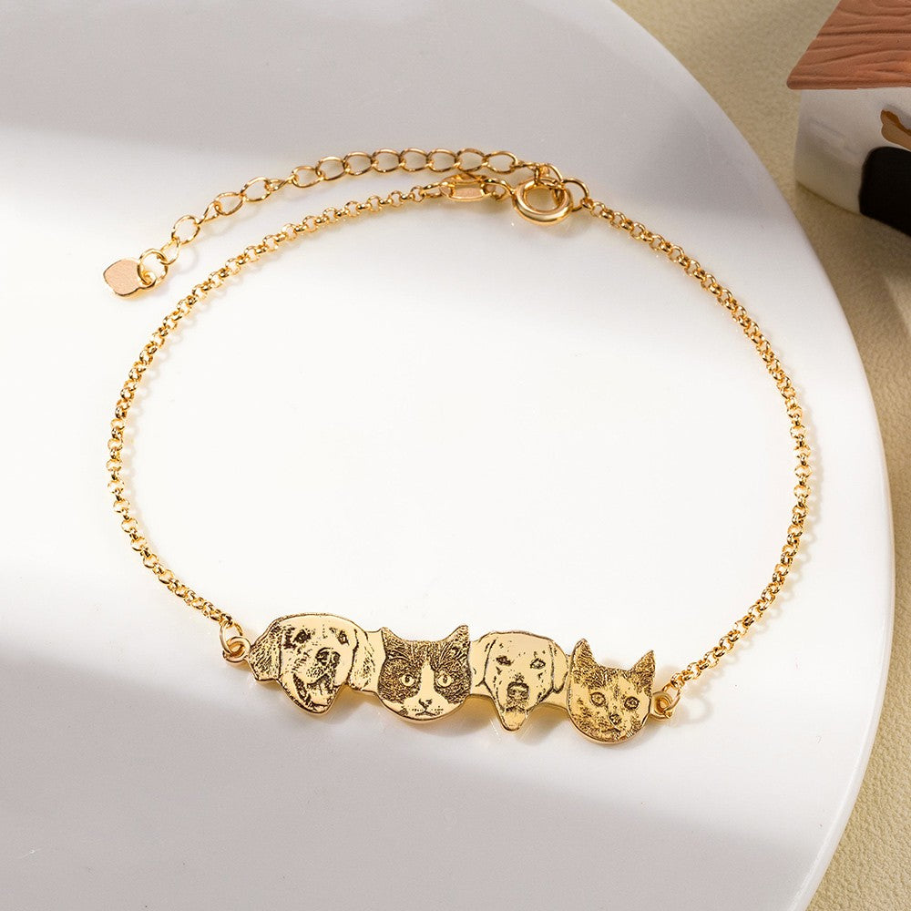 Custom Engraved Pet Portrait Bracelet with Name, Dog Cat Photo Charm Bracelet, Sterling Silver 925 Pet Memorial Jewelry, Gift for Pet Lovers/Owners