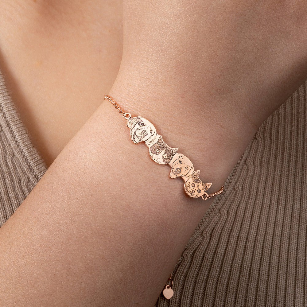 Custom Engraved Pet Portrait Bracelet with Name, Dog Cat Photo Charm Bracelet, Sterling Silver 925 Pet Memorial Jewelry, Gift for Pet Lovers/Owners