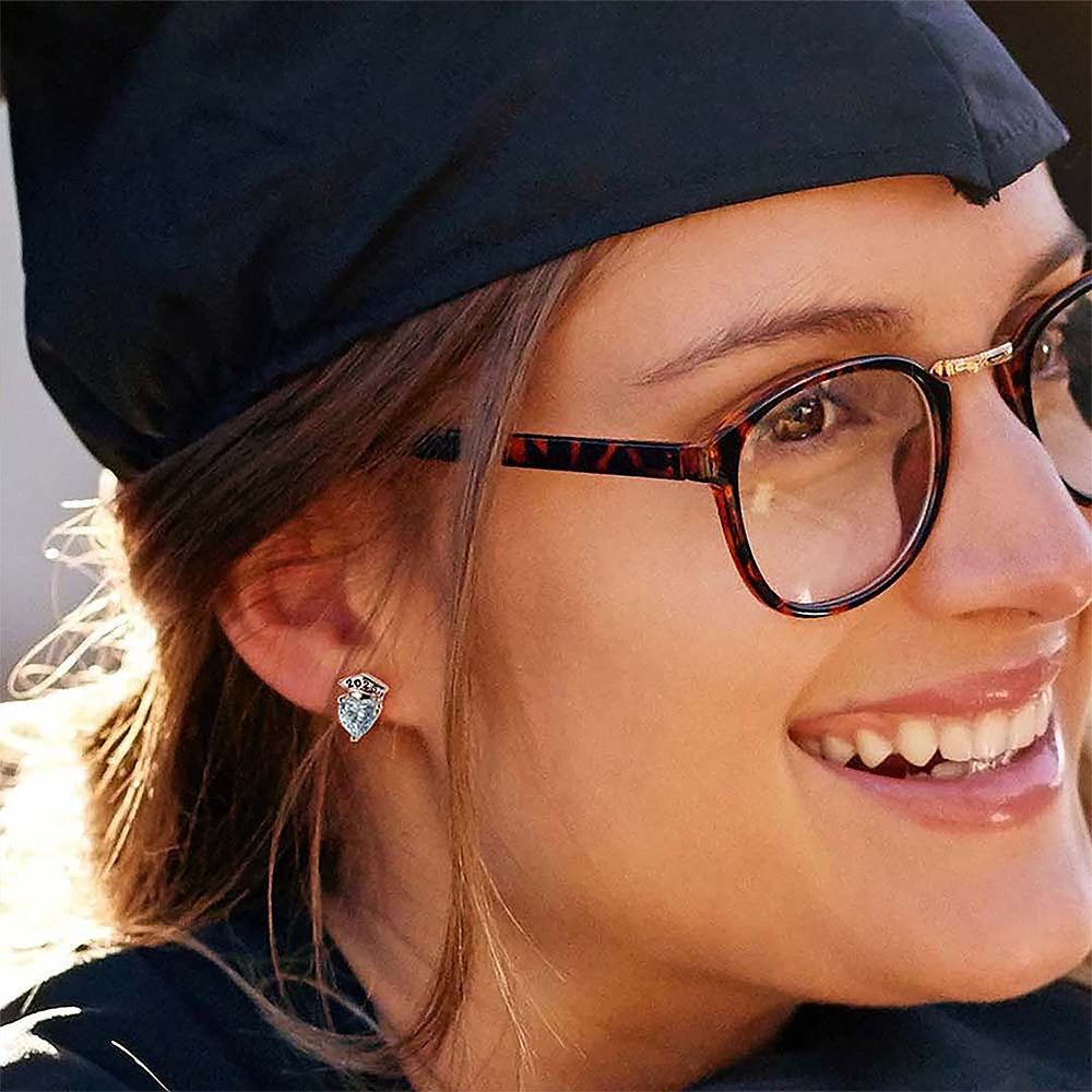 Custom Graduation Cap Stud Earrings with Birthstones, Heart Post Earrings, Class of 2025 Graduation Jewelry, Graduation Gifts for Her/Family/Friends