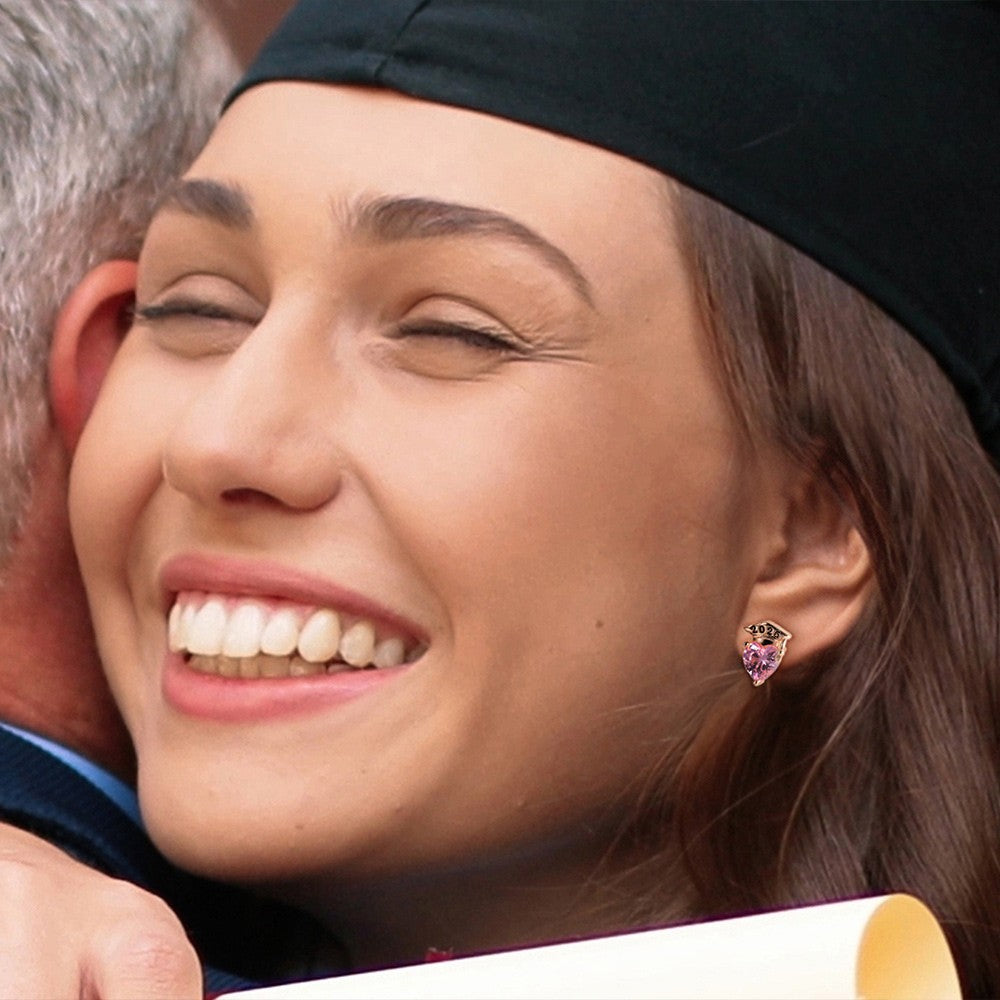 Custom Graduation Cap Stud Earrings with Birthstones, Heart Post Earrings, Class of 2025 Graduation Jewelry, Graduation Gifts for Her/Family/Friends