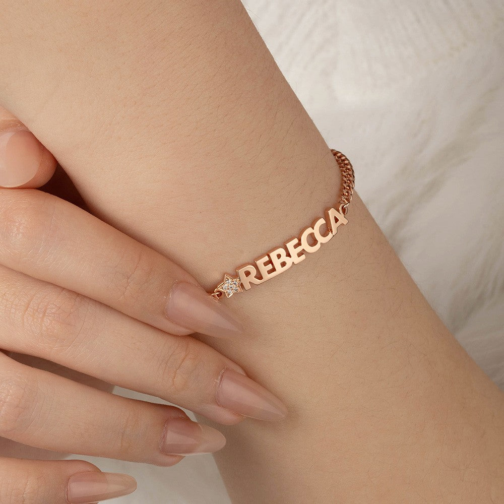 Personalized Name Bracelet with Heart/Star, Initials Curb Chain Bracelet, Birthday/Anniversary/Valentine's Day Gift for Her