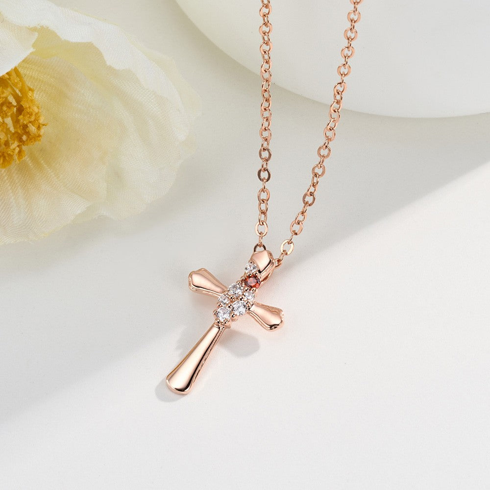 Personalized Birthstone Cross Necklace, Dainty Sterling Silver Crucifix Necklace, Christening/First Communion Gift, Gift for Family/Friend/Women