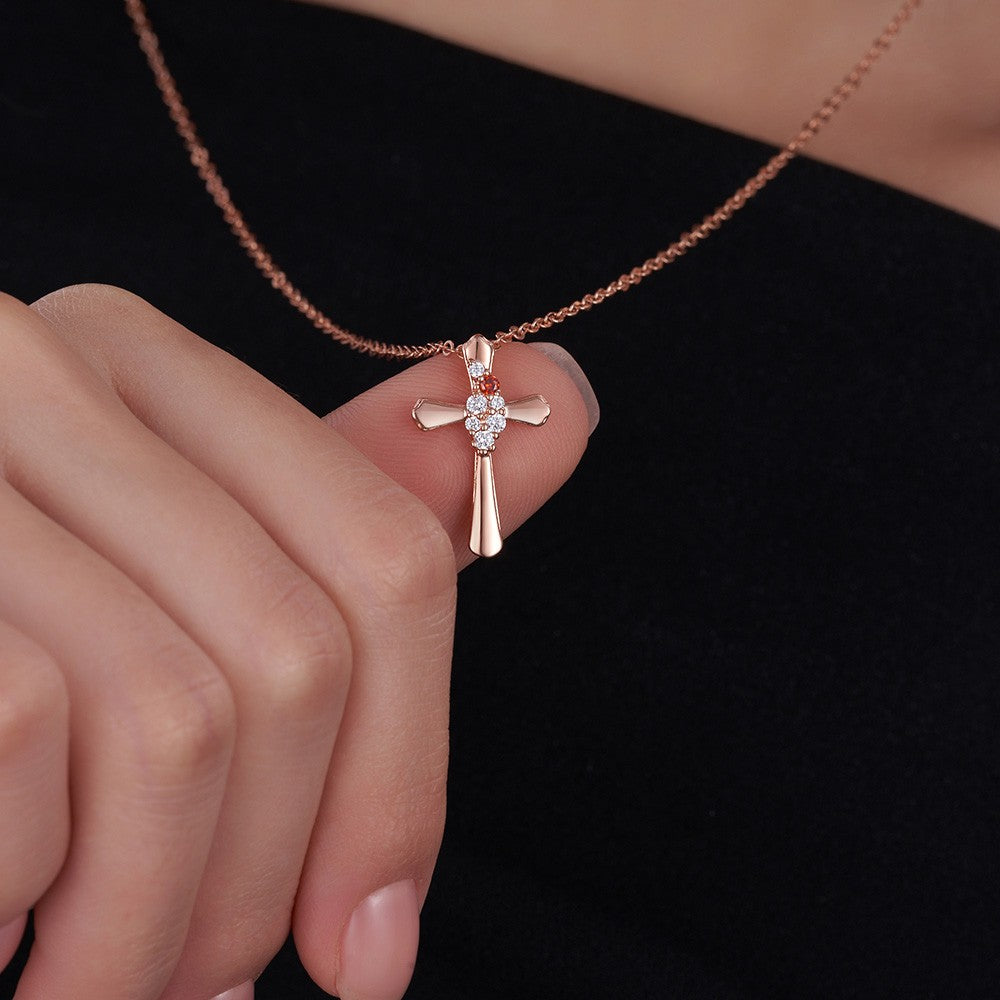 Personalized Birthstone Cross Necklace, Dainty Sterling Silver Crucifix Necklace, Christening/First Communion Gift, Gift for Family/Friend/Women