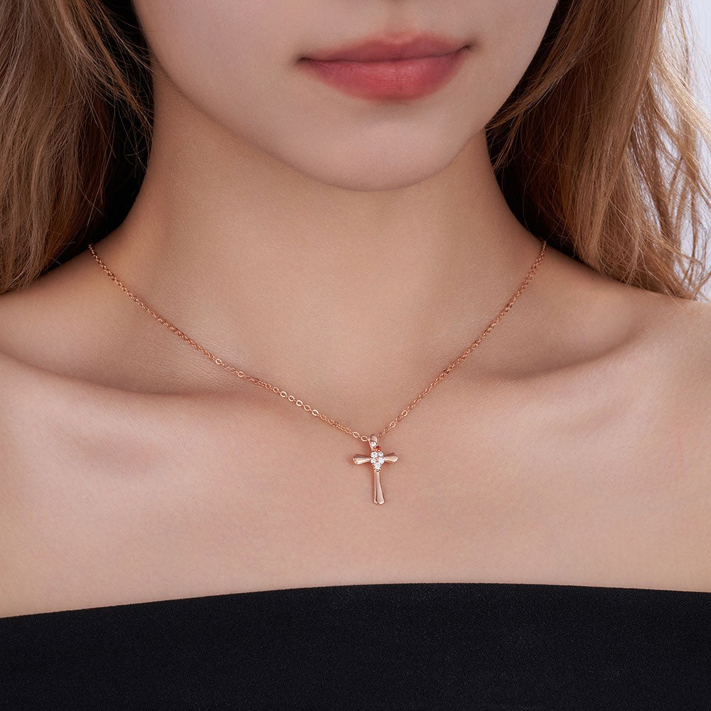 Personalized Birthstone Cross Necklace, Dainty Sterling Silver Crucifix Necklace, Christening/First Communion Gift, Gift for Family/Friend/Women