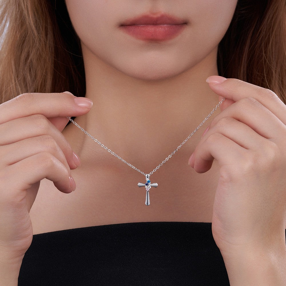 Personalized Birthstone Cross Necklace, Dainty Sterling Silver Crucifix Necklace, Christening/First Communion Gift, Gift for Family/Friend/Women