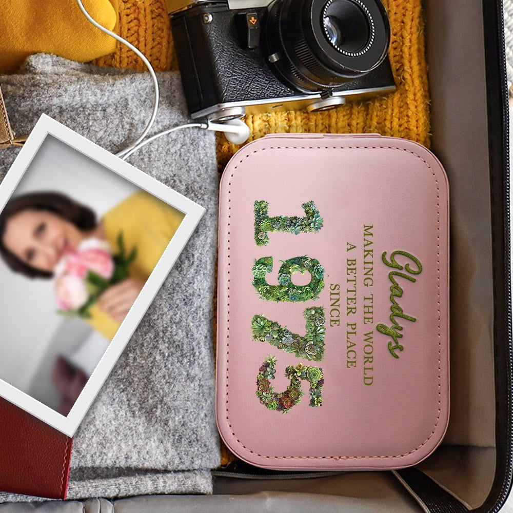 Custom Name Floral 3D Birth Year Makeup Box with Three-Color Adjustment LED Light Mirror, Travel Jewelry Makeup Box, Birthday Gift for Her/Mom/Friends