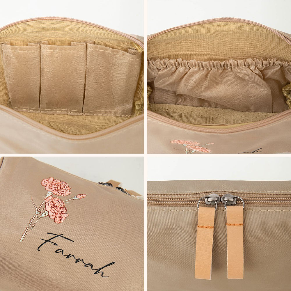 Custom Name Birth Flower Travel Makeup Pouch, Women's Cosmetic Bag with Double Zippers, Birthday/Mother's Day/Wedding Gift for Her/Mom/Bridesmaids