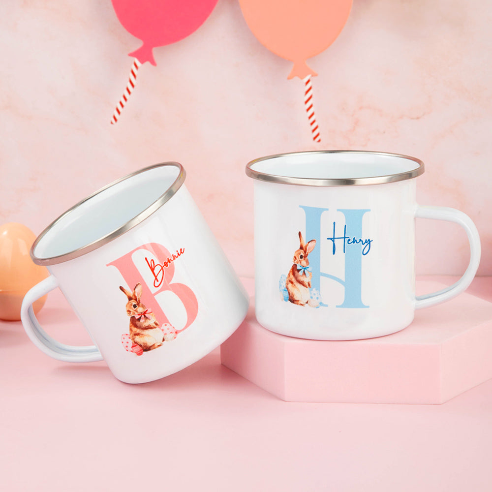 Personalized Easter Bunny Ceramics/Enamel Mug, Custom Name Travel Mug, Sippy Cup with Handle, Easter Party Decor, Easter Gift for Girl/Boy/Toddler