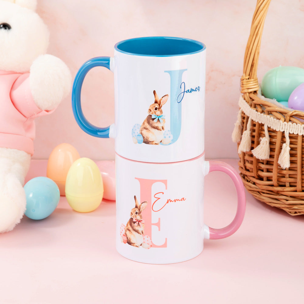 Personalized Easter Bunny Ceramics/Enamel Mug, Custom Name Travel Mug, Sippy Cup with Handle, Easter Party Decor, Easter Gift for Girl/Boy/Toddler