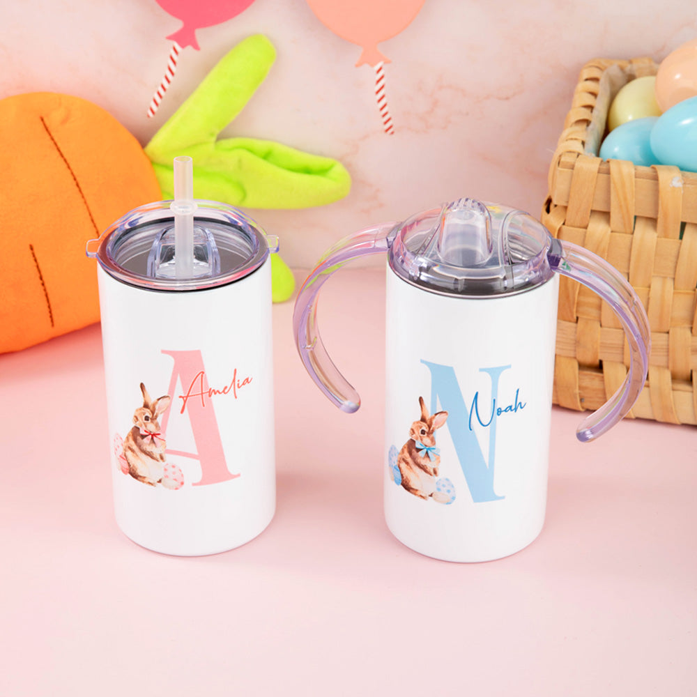 Personalized Easter Bunny Ceramics/Enamel Mug, Custom Name Travel Mug, Sippy Cup with Handle, Easter Party Decor, Easter Gift for Girl/Boy/Toddler