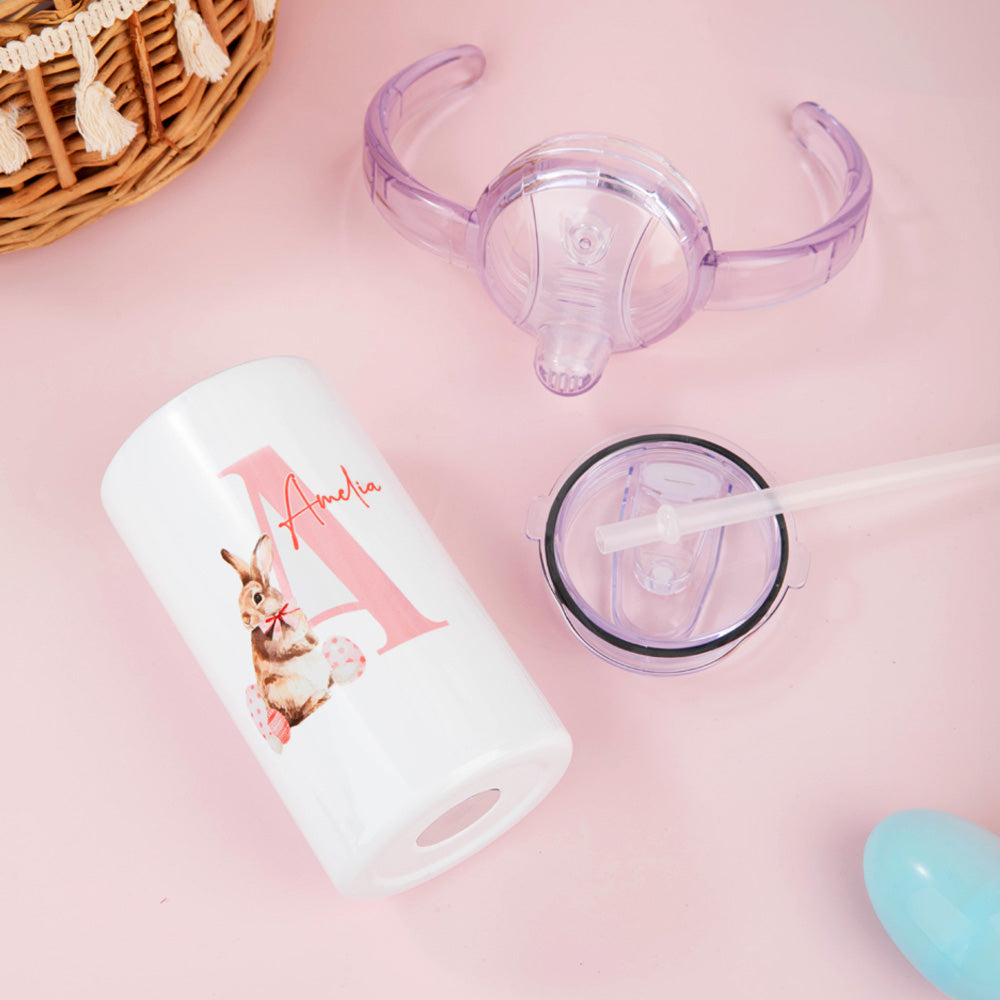 Personalized Easter Bunny Ceramics/Enamel Mug, Custom Name Travel Mug, Sippy Cup with Handle, Easter Party Decor, Easter Gift for Girl/Boy/Toddler