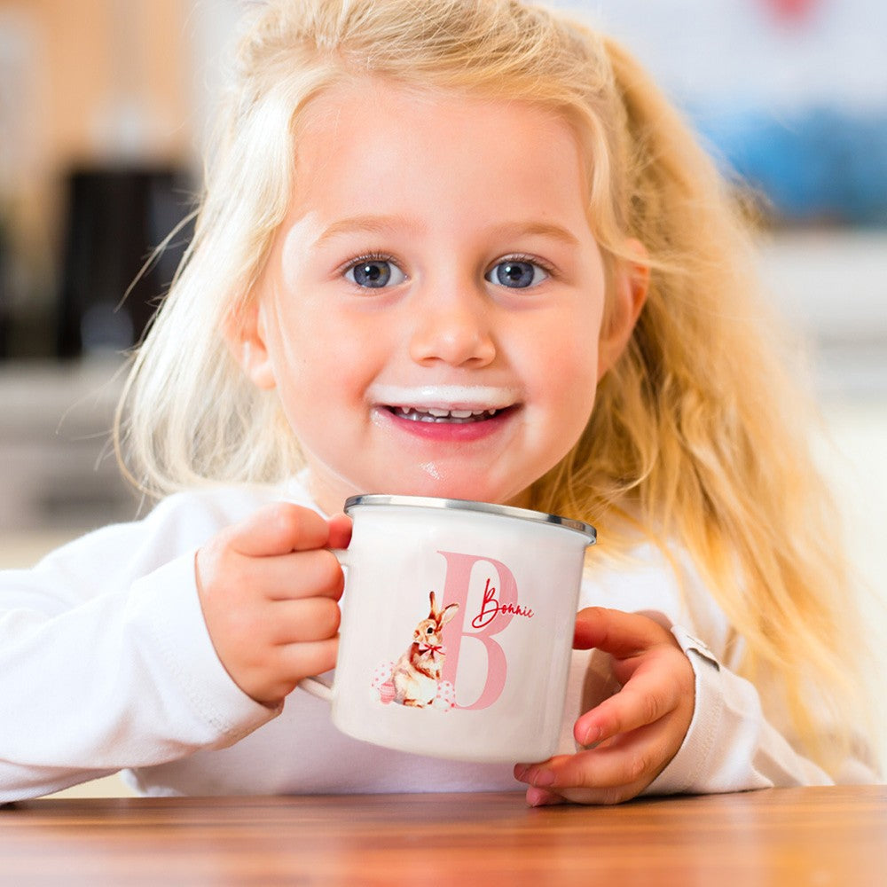 Personalized Easter Bunny Ceramics/Enamel Mug, Custom Name Travel Mug, Sippy Cup with Handle, Easter Party Decor, Easter Gift for Girl/Boy/Toddler
