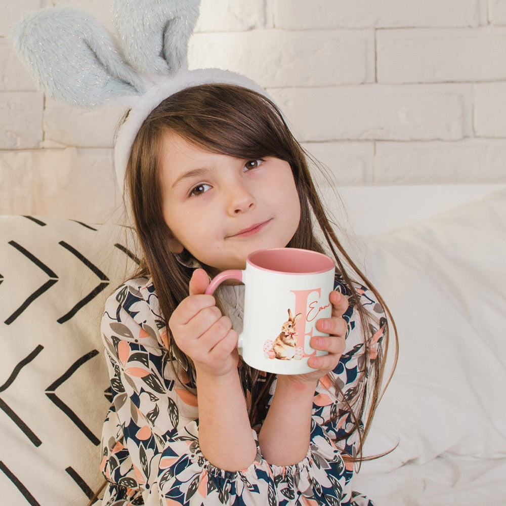 Personalized Easter Bunny Ceramics/Enamel Mug, Custom Name Travel Mug, Sippy Cup with Handle, Easter Party Decor, Easter Gift for Girl/Boy/Toddler